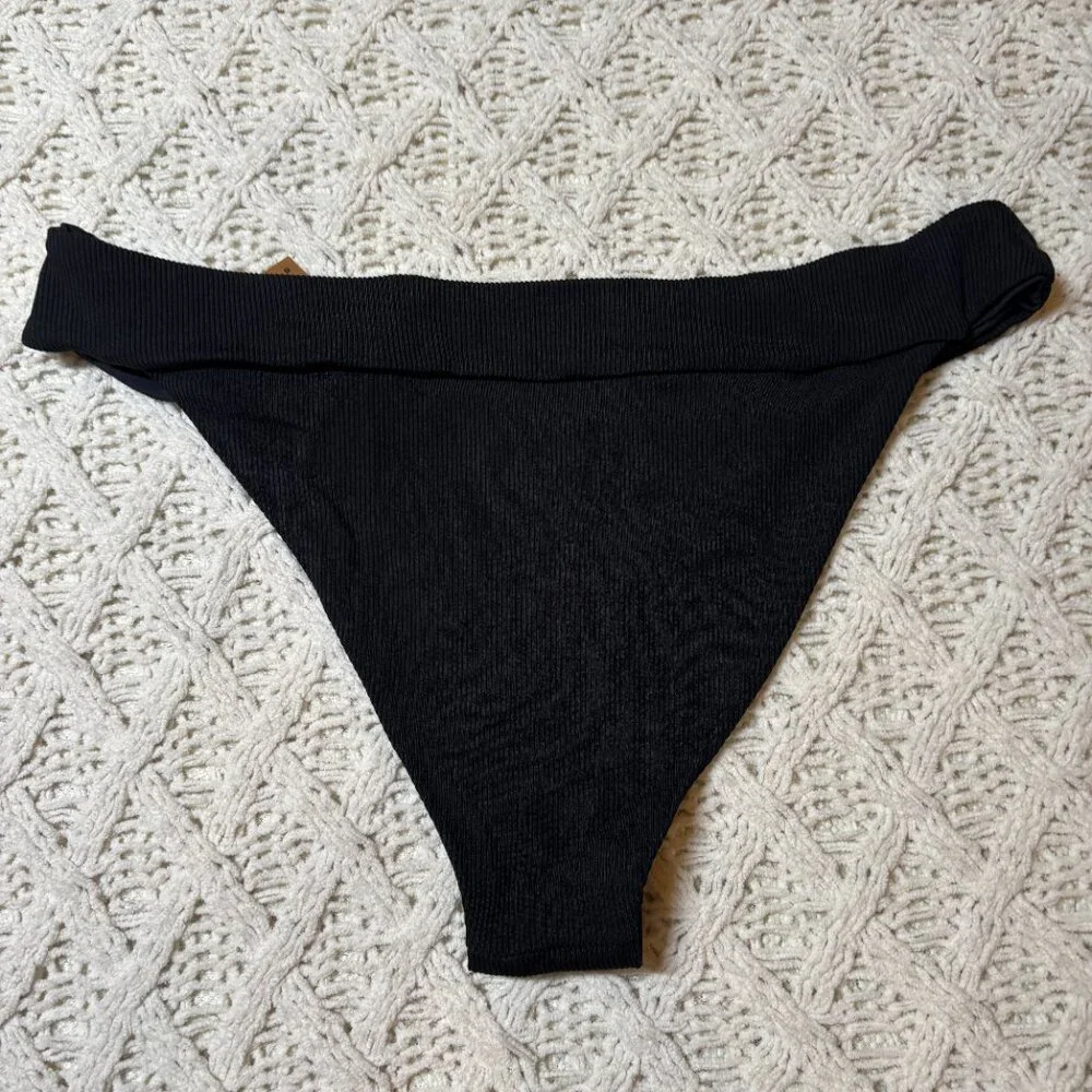 NWT‎ L*Space Veronica Bikini Bottom Black Ribbed High-Leg Swimwear Women’s XL